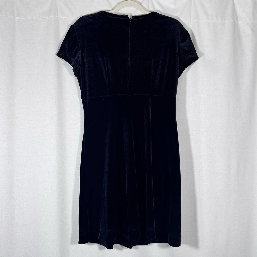 90s Jeffrey & Dara Vintage Black Velvet Dress with Rose Print - Picture 2 of 8